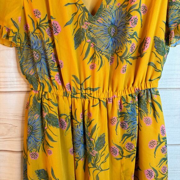 Madewell Yellow Floral Print Short Sleeve Mini Dress Size 2 - Picture 3 of 7